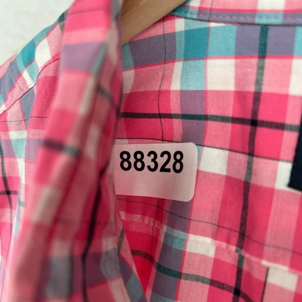 J.CREW Shirt Mens L Flex Washed Slim Untucked Button Up Plaid Cotton Blend Pink